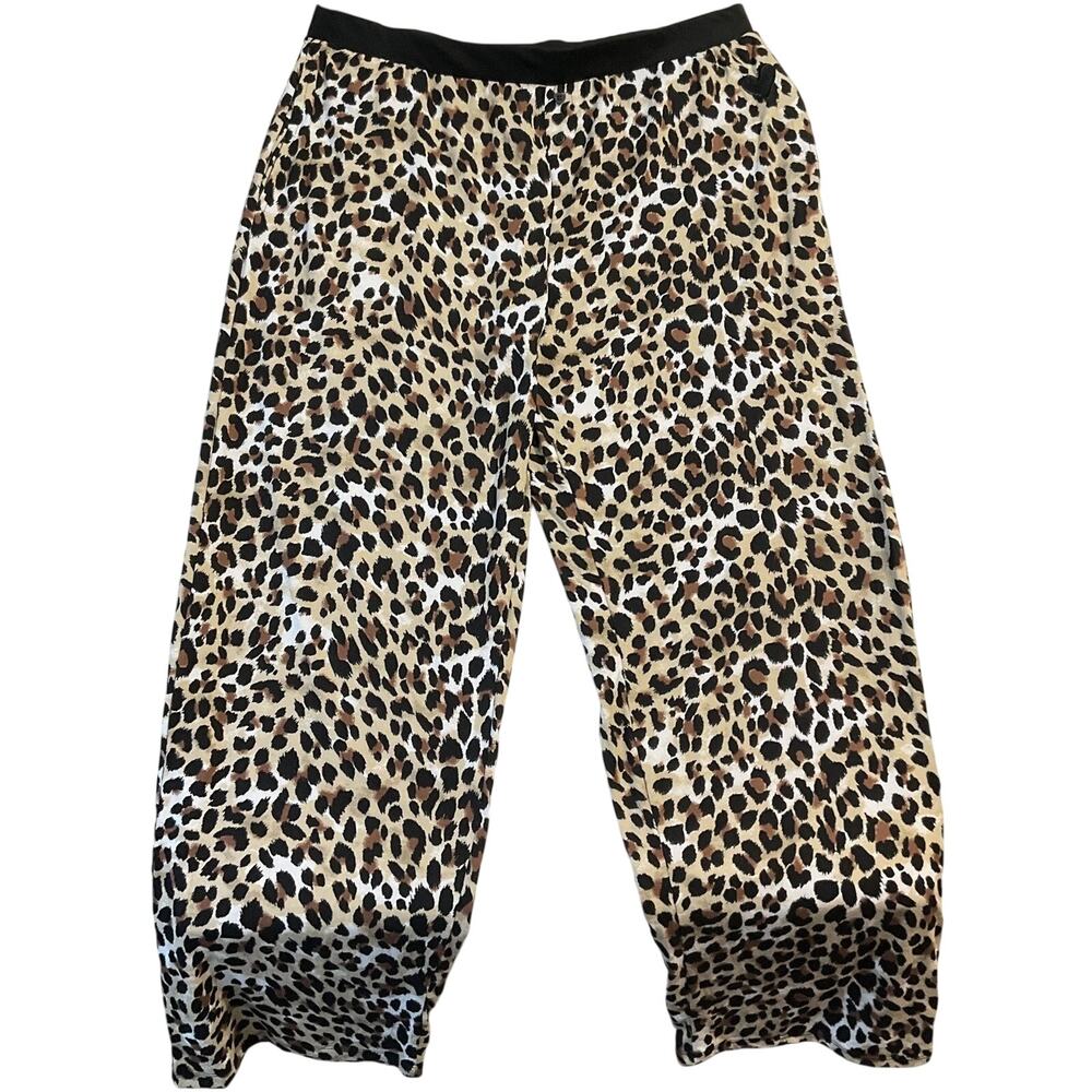 Betsey Johnson Women Pants M Brown Heart Embroidery Animal Print Lounge 30”